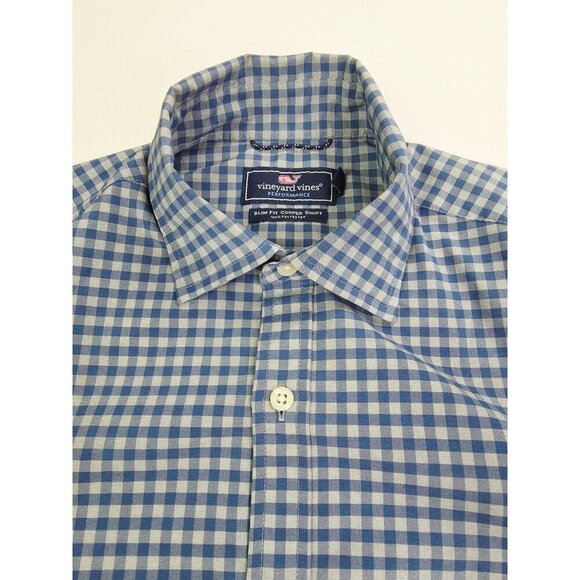 Vineyard Vines Slim Fit Small Cooper Shirt Mens Blue Gray check Polyester Shirt - Picture 1 of 12